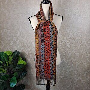 Silk Blend Oblong Scarf Fall Colors Fringed Ends Made in Nepal